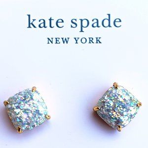 NWT Kate Spade Earings Square Mini Glitter Stud Opal Gold